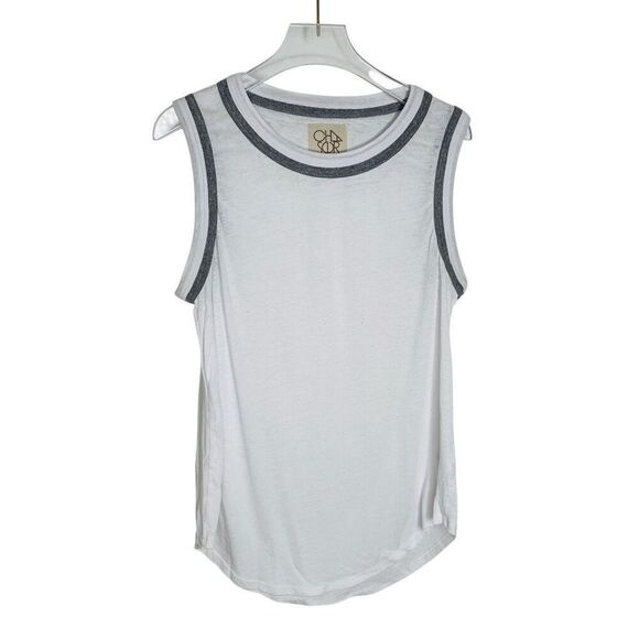 Chaser White Crewneck Tank Top‎ Dark Gray Piping Detail Medium M - Picture 1 of 8